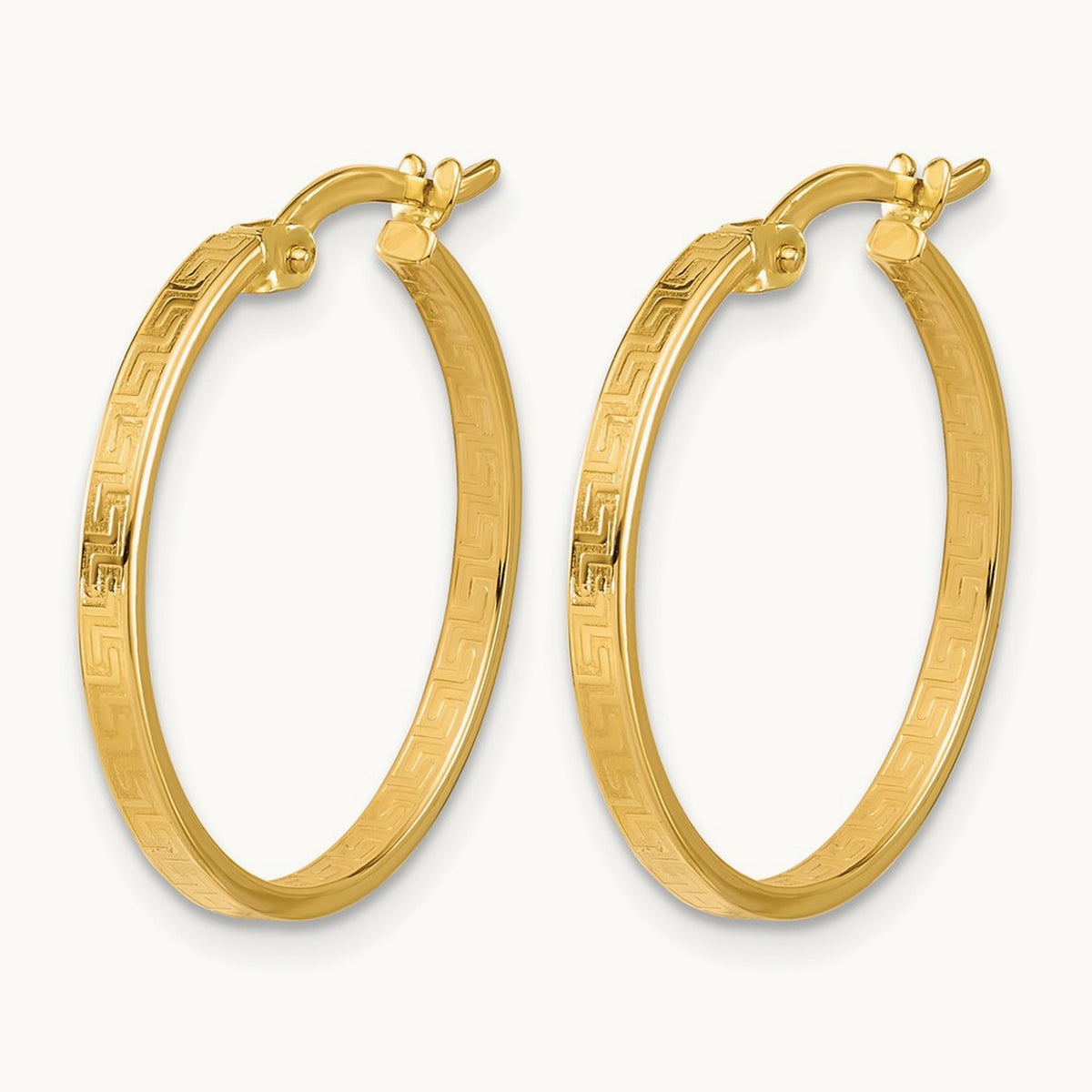 Polished Greek Key Round Hoop Earrings — 24mm