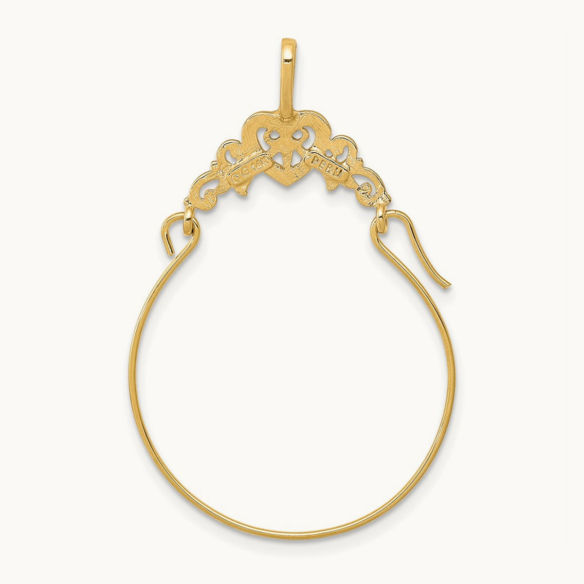 Polished Filigree Heart Charm Holder — 14K Yellow Gold, 35mm