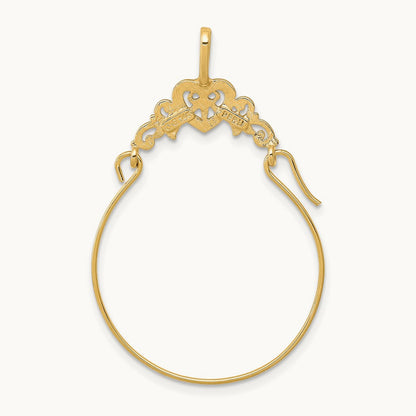 Polished Filigree Heart Charm Holder — 14K Yellow Gold, 35mm