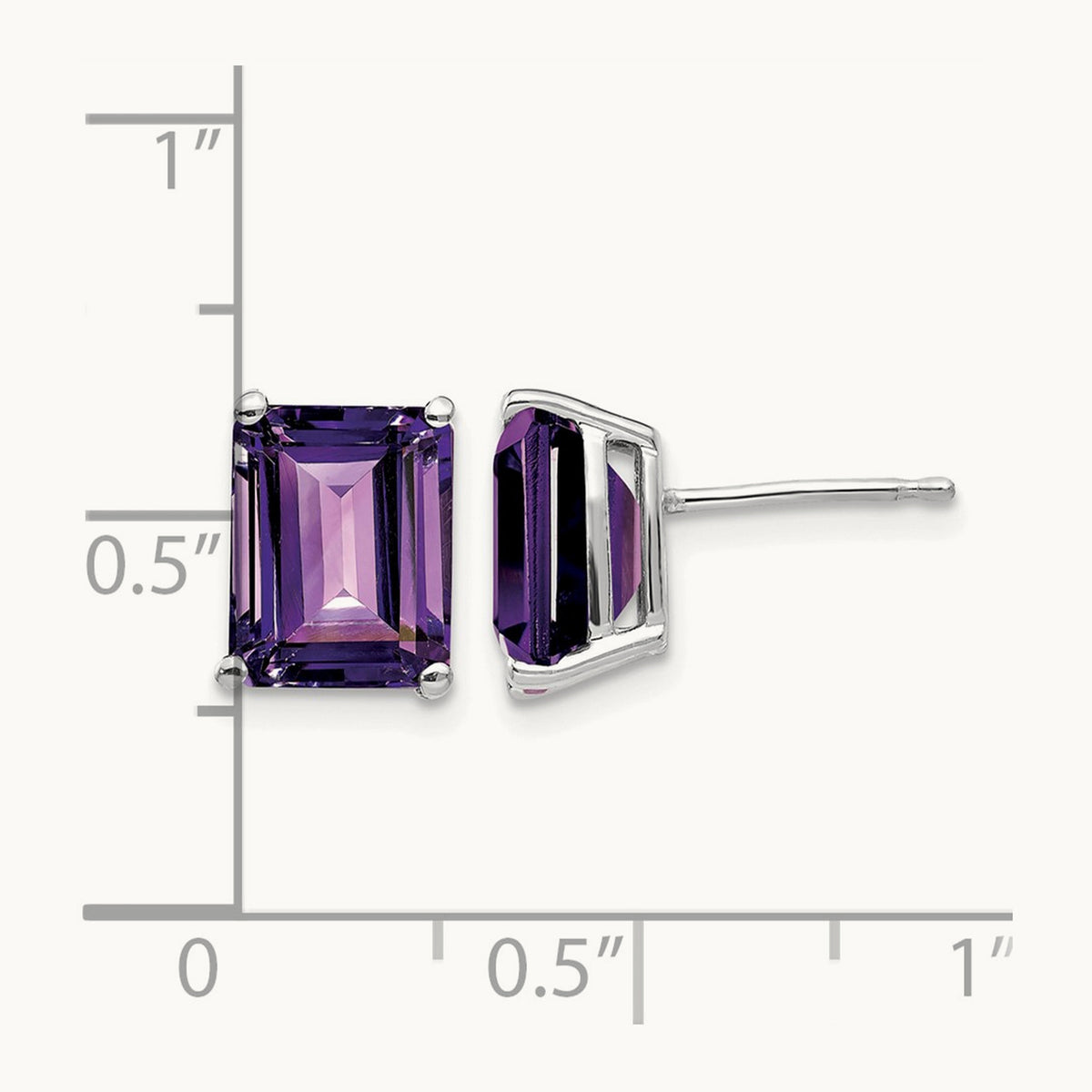 9x7mm Emerald Cut Amethyst Earrings, 14K White Gold
