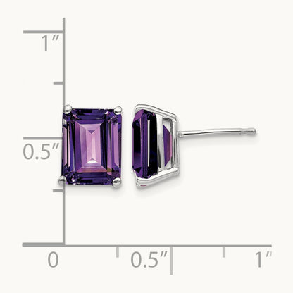 9x7mm Emerald Cut Amethyst Earrings, 14K White Gold