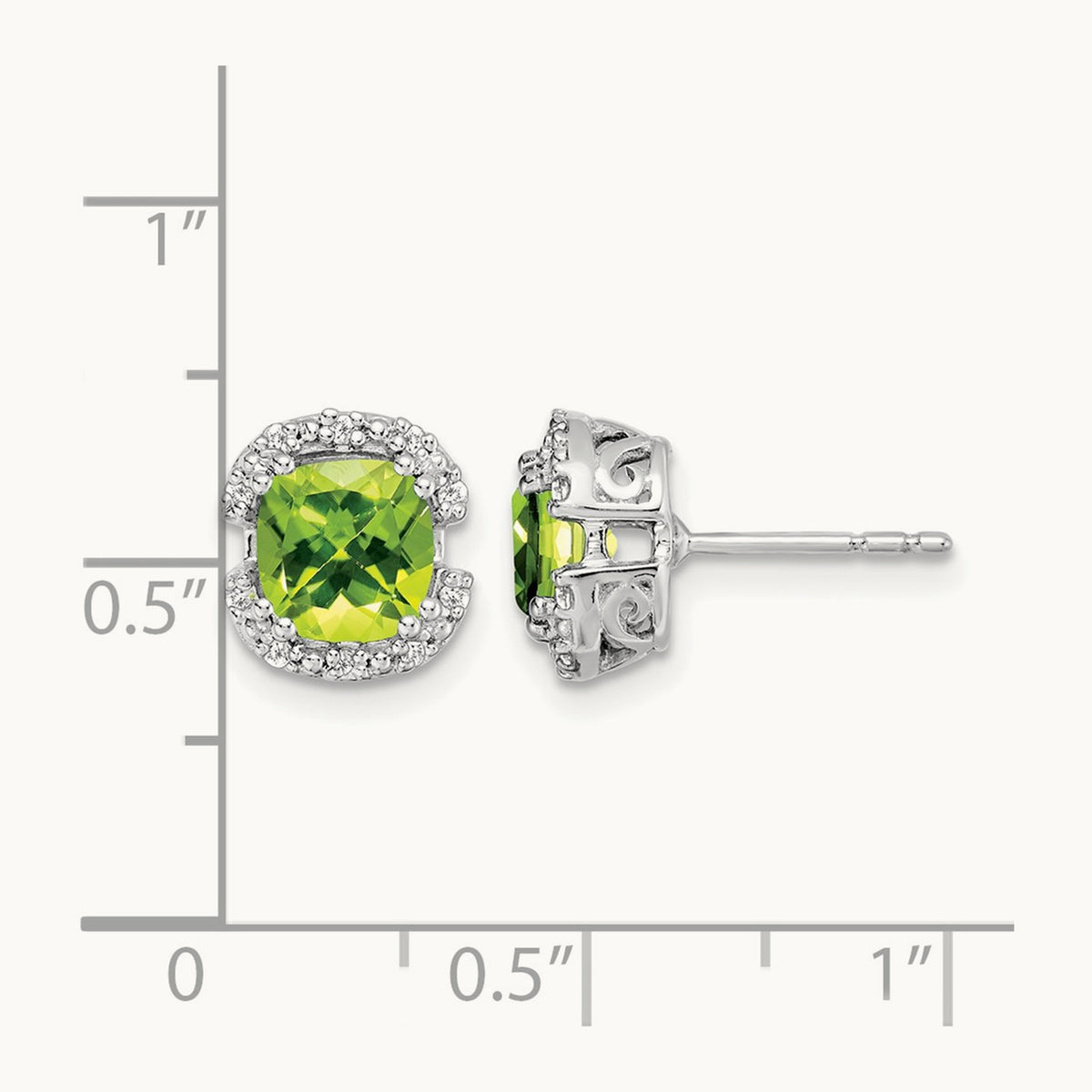 Cushion Peridot and Diamond Halo Earrings — 8.9mm