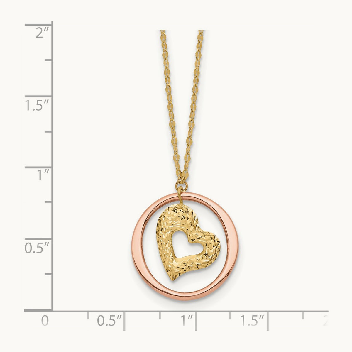 Fancy Link D/C Heart in Open Circle Necklace, 14K Two Tone