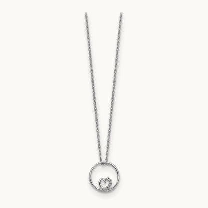 Circle and Heart 18 inch Necklace, 14K White Gold