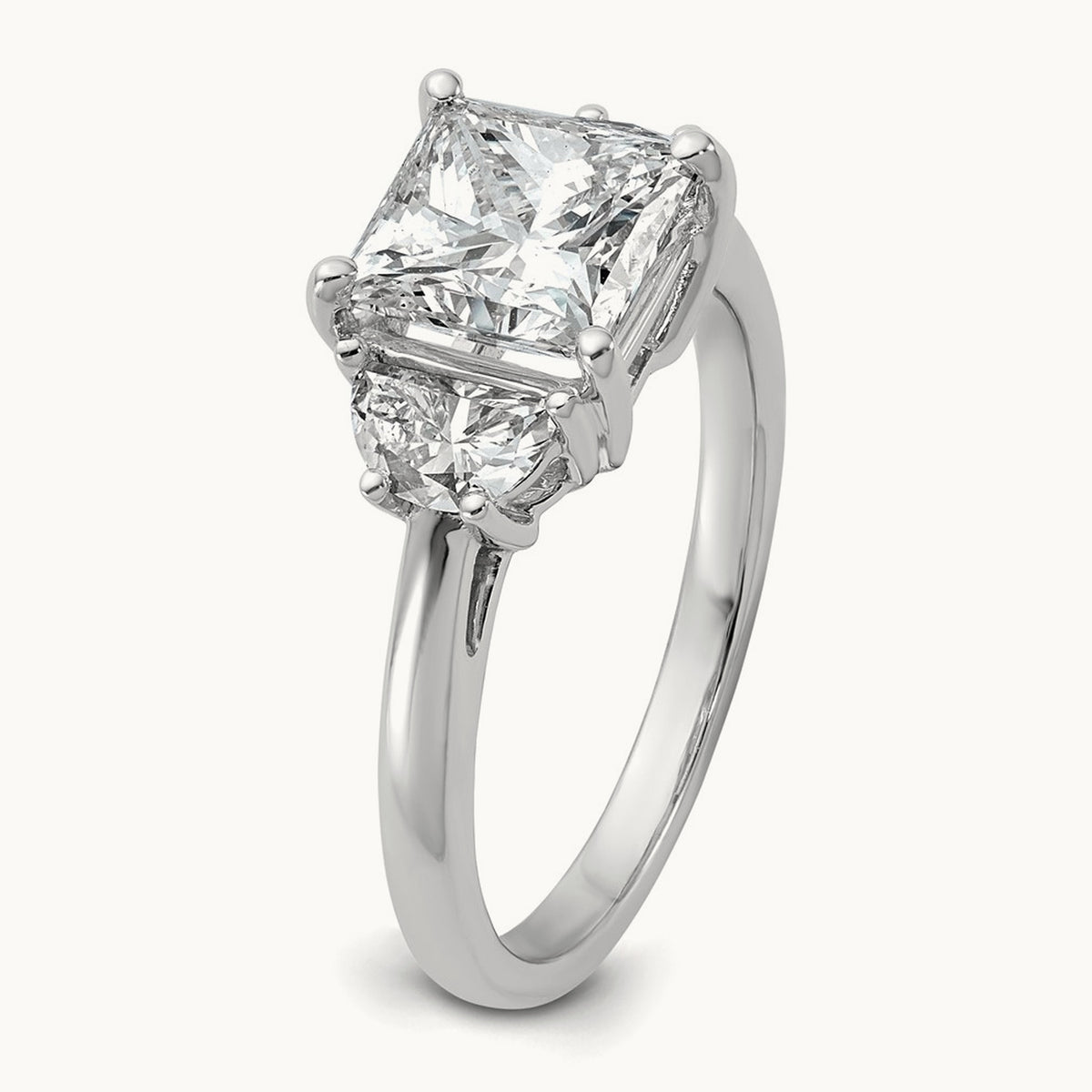 1/2ct Lab Grown Dia VS/SI+ G+ 1/2 Moon 2ct Princess Semi Eng Ring, 14K White Gold