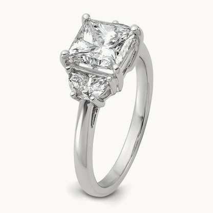 1/2ct Lab Grown Dia VS/SI+ G+ 1/2 Moon 2ct Princess Semi Eng Ring, 14K White Gold