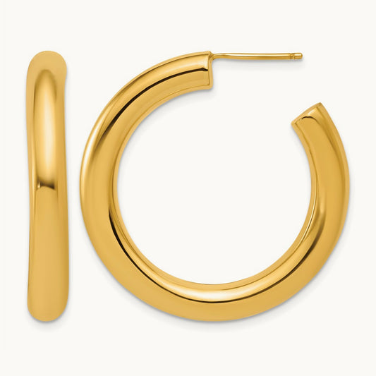 5.0 x Polished Post Hoop Earrings, 35mm, 14K