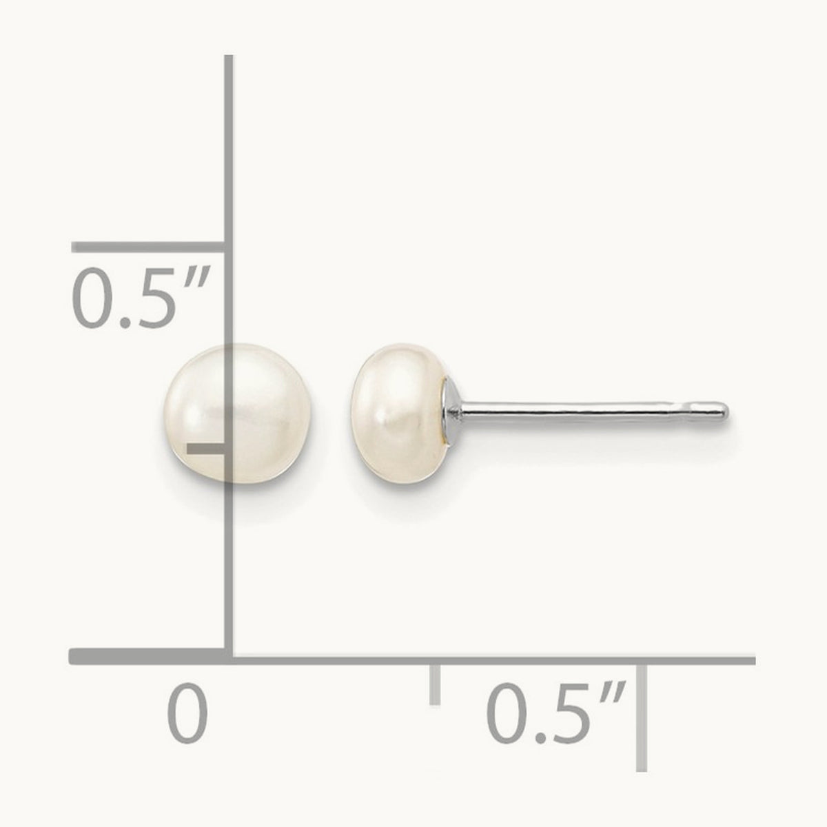 4- White Button FW Cultured Pearl Stud Post Earrings, 5mm, 14K White Gold