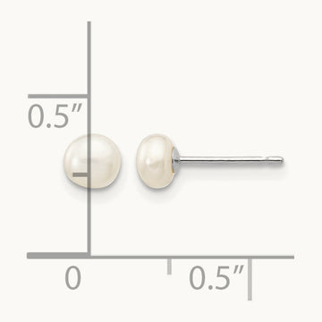 4- White Button FW Cultured Pearl Stud Post Earrings, 5mm, 14K White Gold