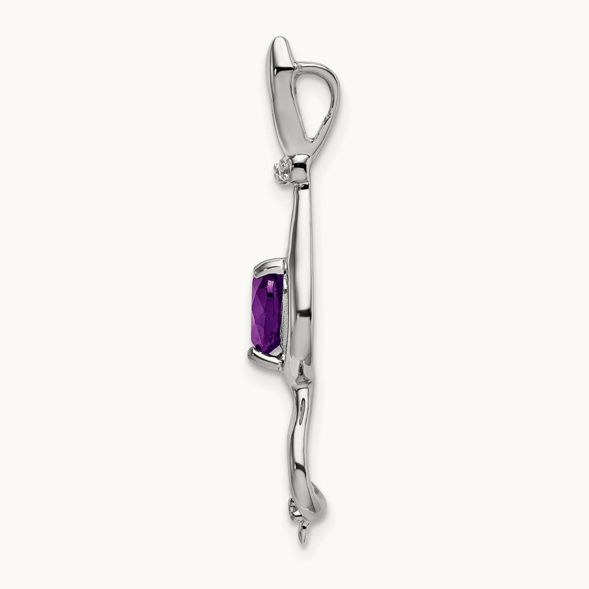 Amethyst and Diamond Cat Pendant — 14K White Gold