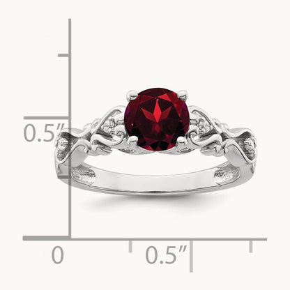 Polished Garnet and Diamond Ring, 14K White Gold