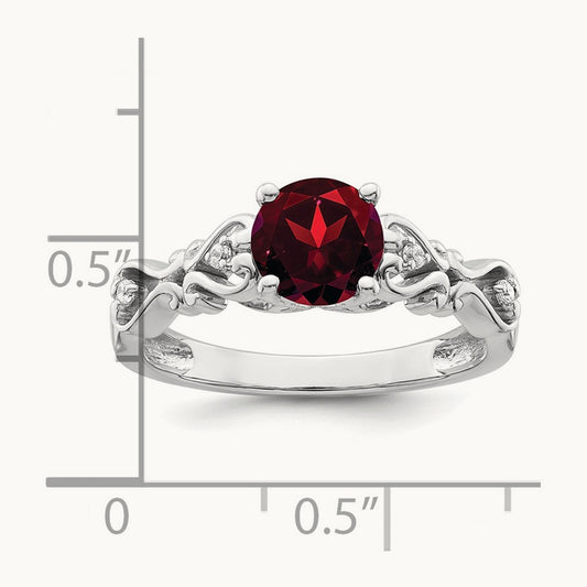 Polished Garnet and Diamond Ring, 14K White Gold