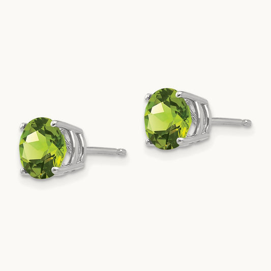 Peridot Earrings, 7mm, 14K White Gold