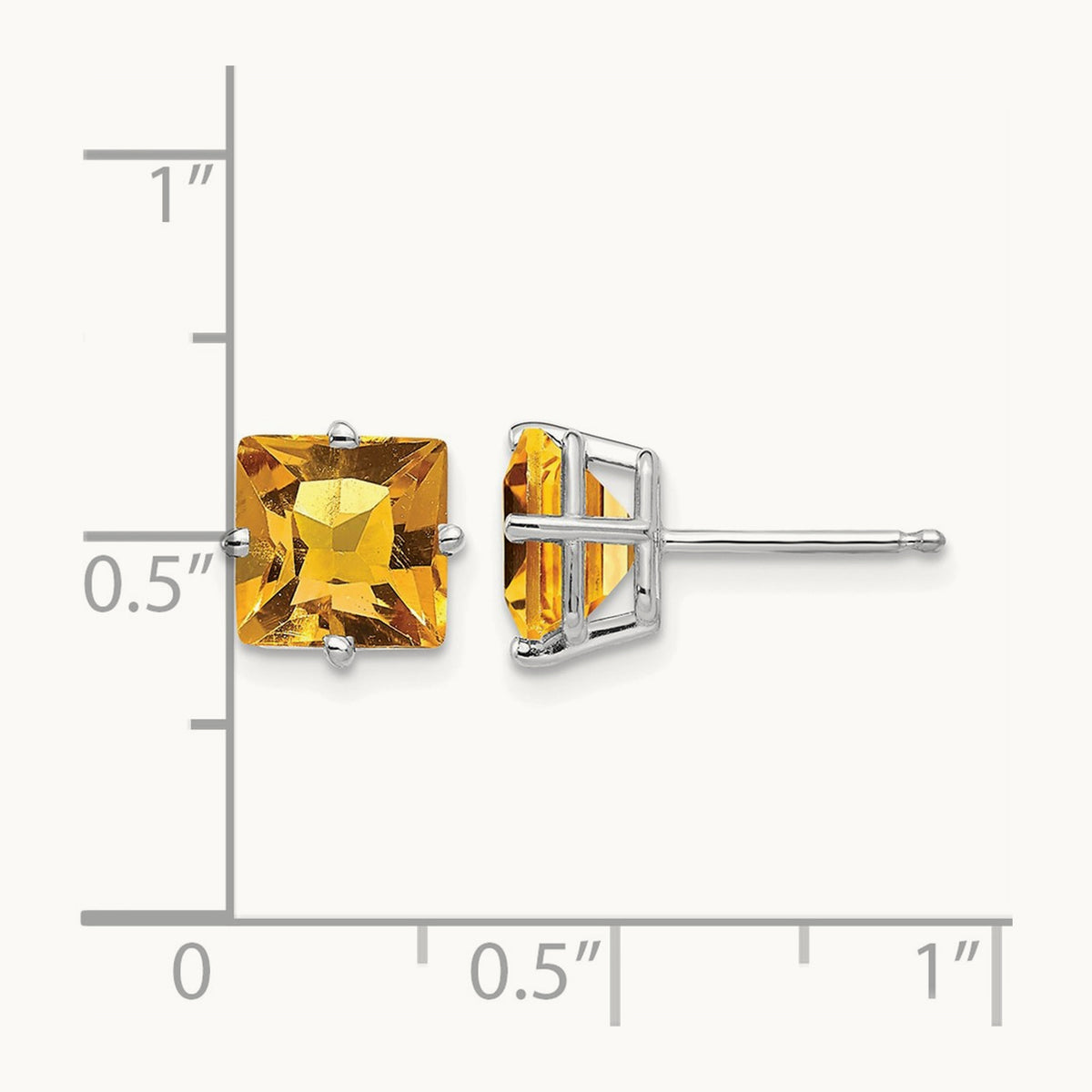 Princess Cut Citrine Earrings, 7mm, 14K White Gold