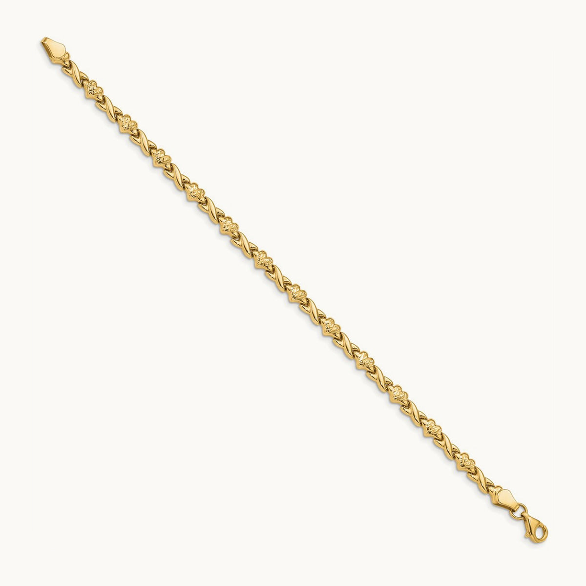 Polished D/C Heart 7in Bracelet, 14K