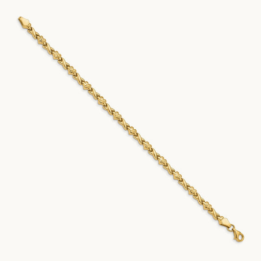 Polished D/C Heart 7in Bracelet, 14K