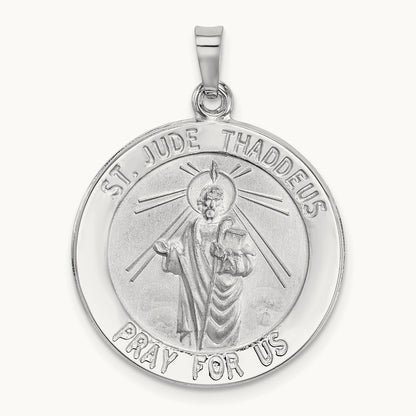 Saint Jude Medal Pendant, 14K White Gold