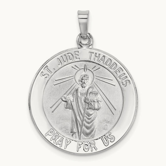 Saint Jude Medal Pendant, 14K White Gold