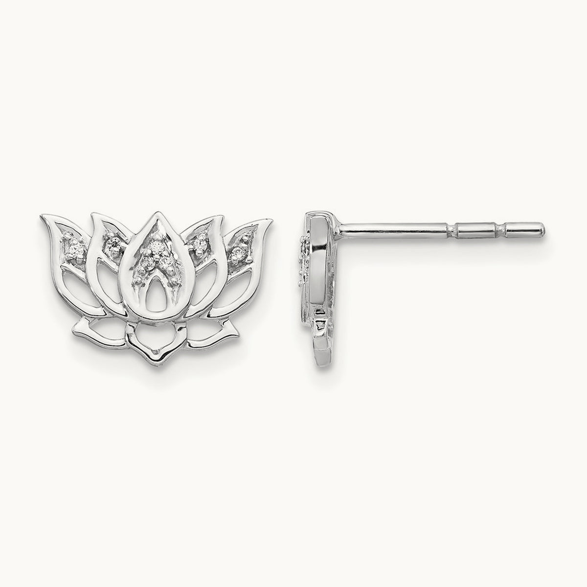 Diamond Lotus Flower Earrings, 14K White Gold