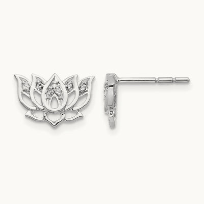 Diamond Lotus Flower Earrings, 14K White Gold