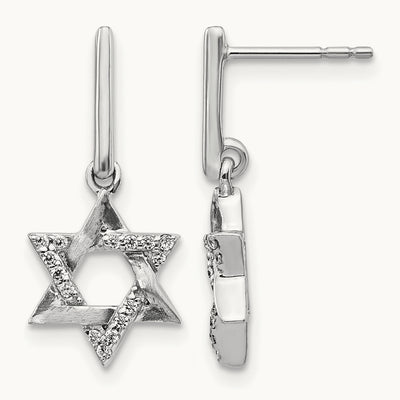 Diamond Star of David Dangle Earrings, 14K White Gold