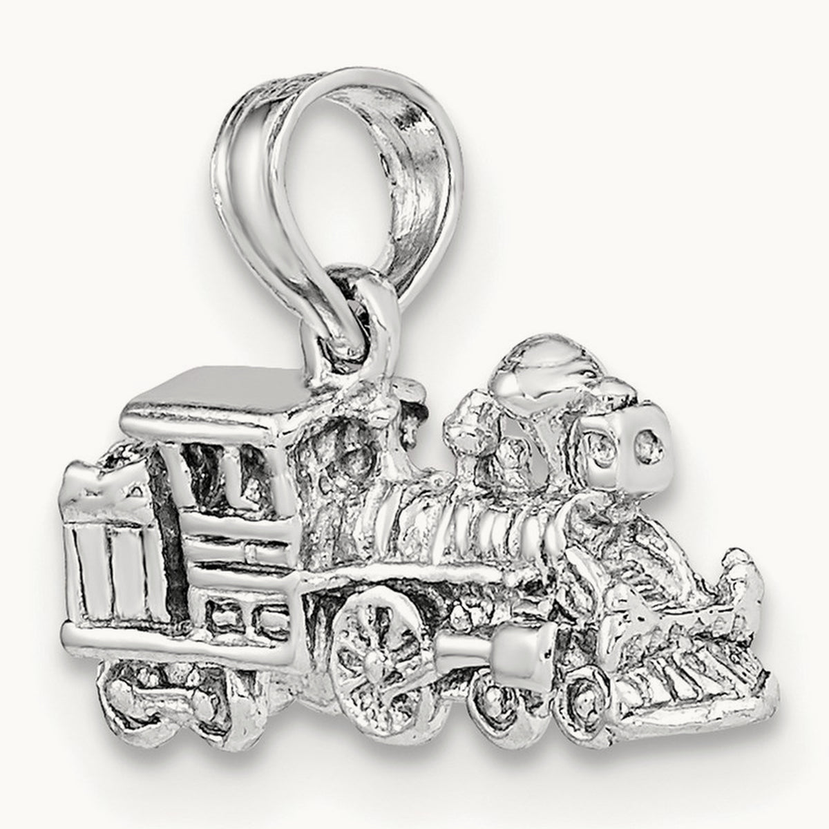 3-D Miniature Train Charm — 14K White Gold, 7.25mm