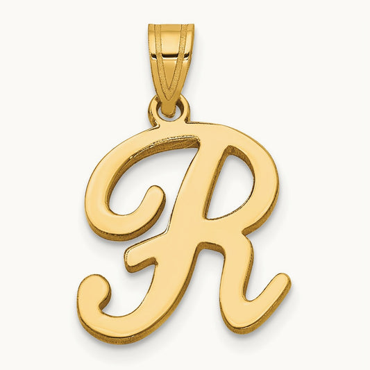 Script Letter R Initial Pendant, 14K