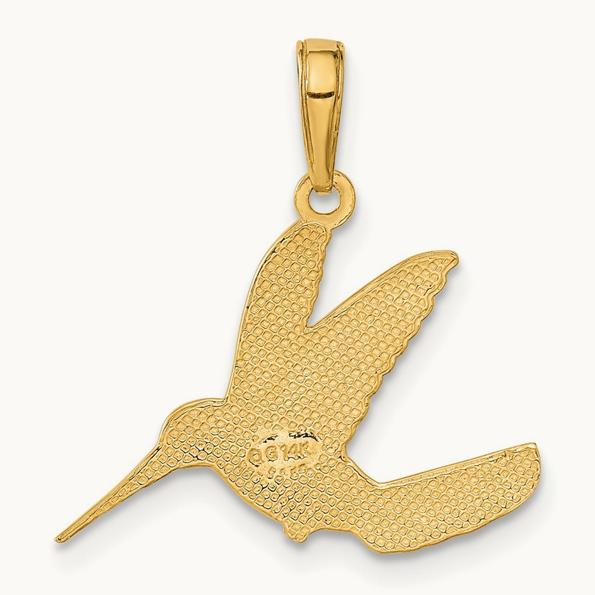Polished Hummingbird in Flight Pendant — 14K Yellow Gold