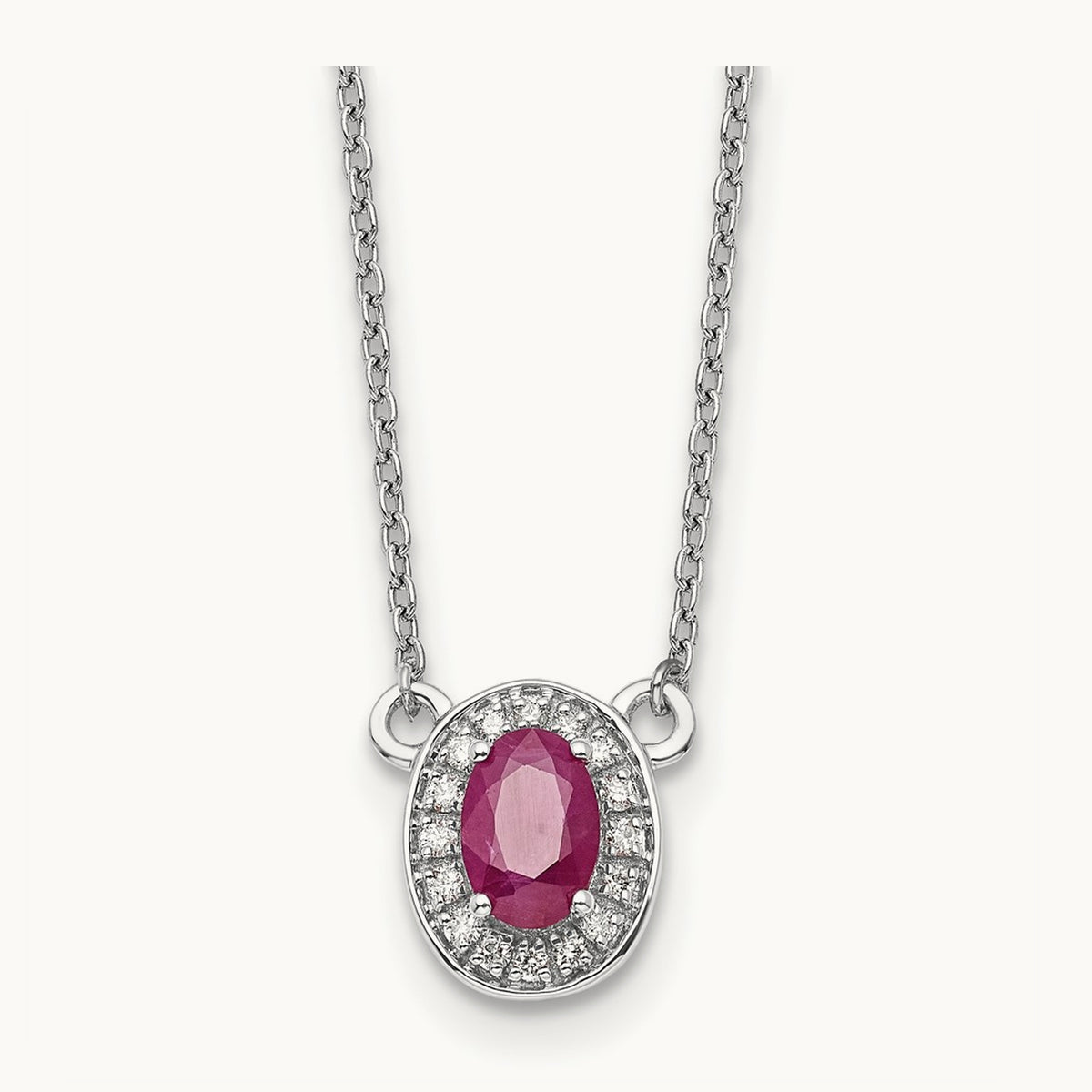 Diamond and Oval Ruby 18 inch Necklace, 14K White Gold