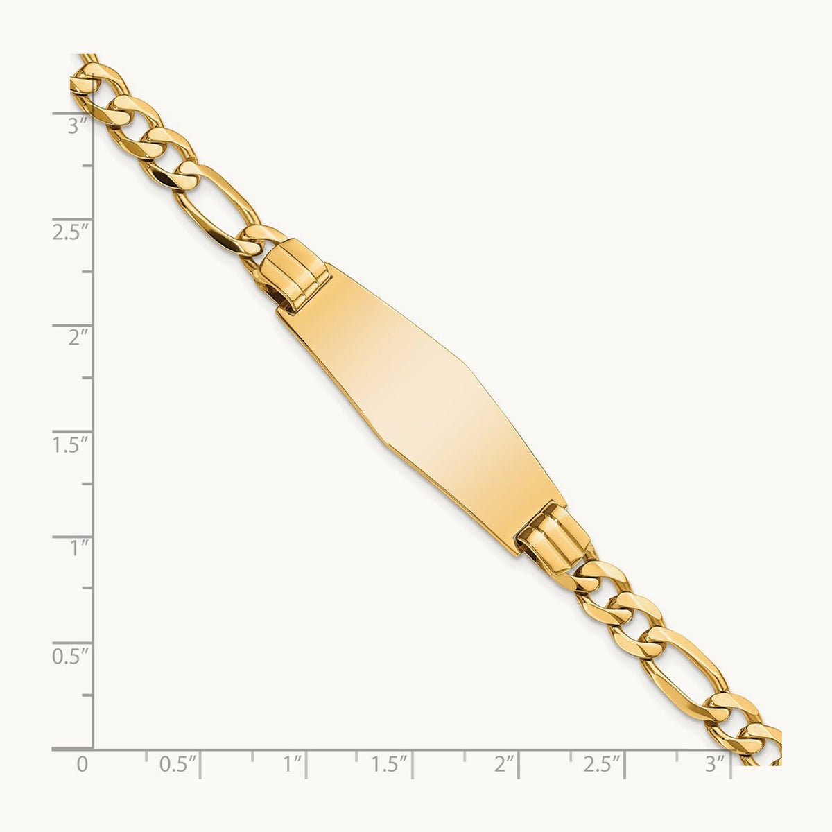 Flat Figaro Link Soft Diamond Shape ID Bracelet, 14K
