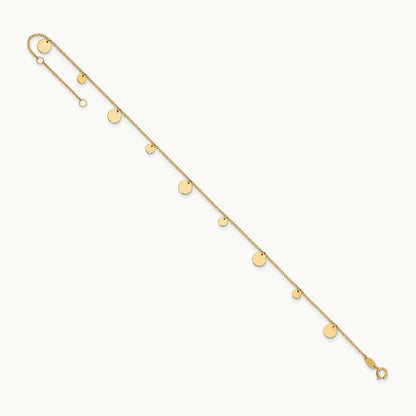 Polished Circles 9in Plus 1in ext. Anklet, 14K