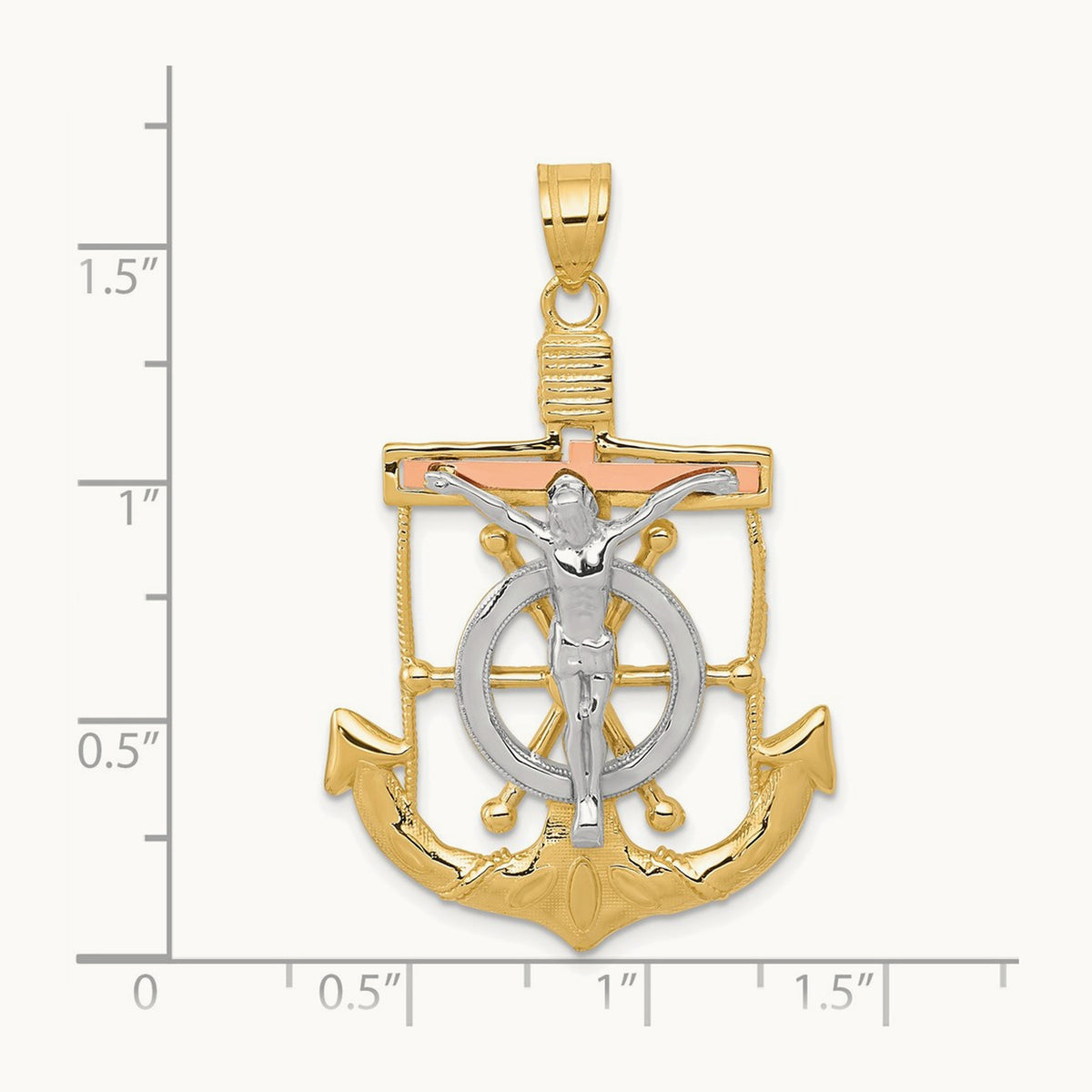 Tri-color Diamond-cut with Textured Mariner's Crucifix Pendant — 44mm