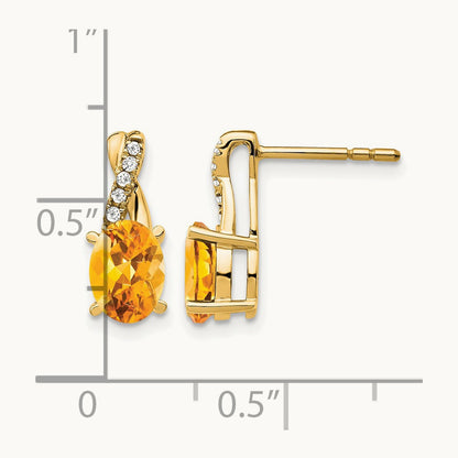 Citrine and Diamond Earrings — 14K Yellow Gold