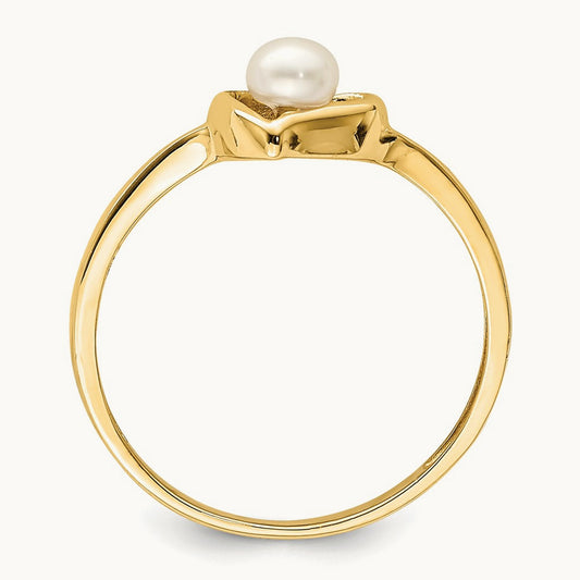 Madi K 3- White Button Freshwater Cultured Pearl Heart Ring, 4mm, 14K