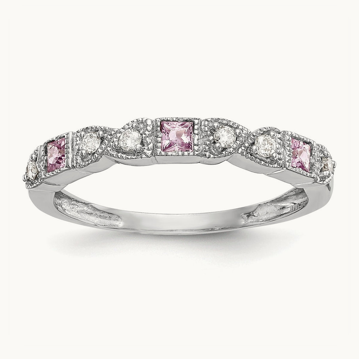 Diamond w/Pink Sapphire Band, 14K White Gold
