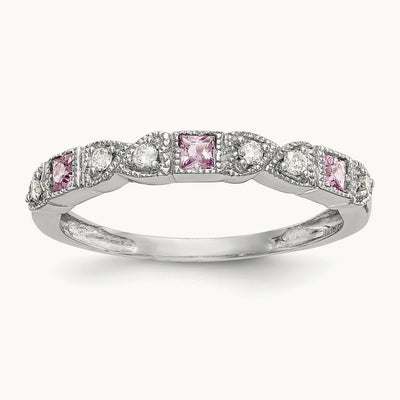 Diamond w/Pink Sapphire Band, 14K White Gold
