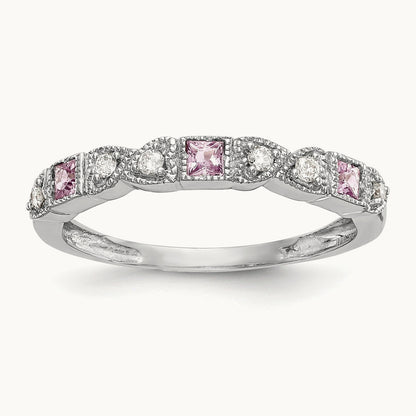 Diamond w/Pink Sapphire Band, 14K White Gold