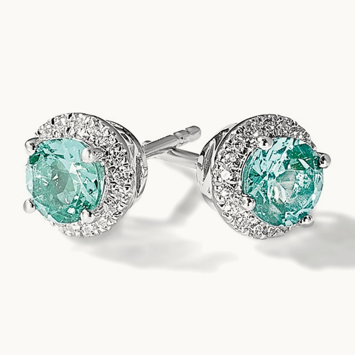 Created Paraiba Post Earrings, 0.15 ct tw Lab-Grown Diamond