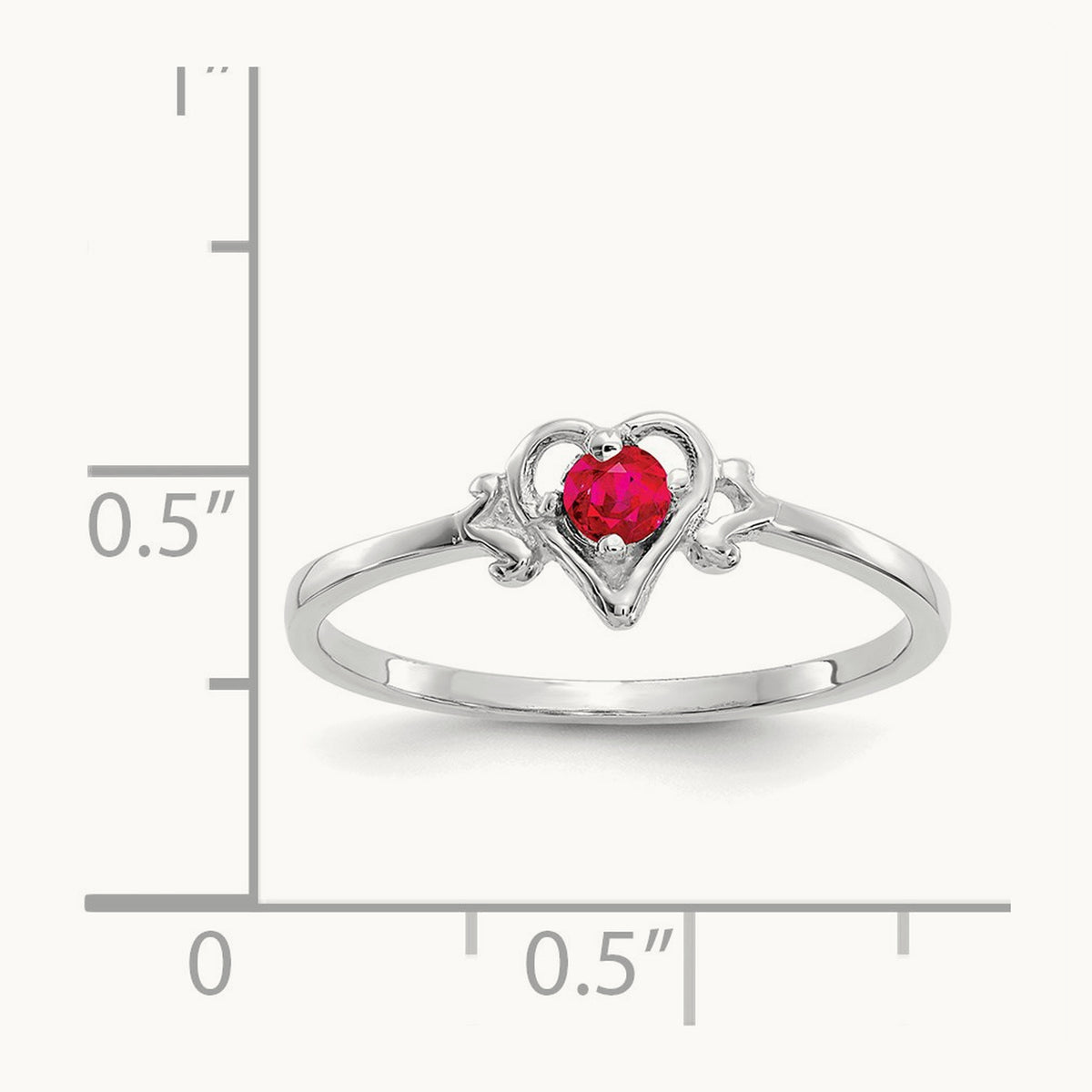 Ruby Birthstone Heart Ring — 14K White Gold, 7