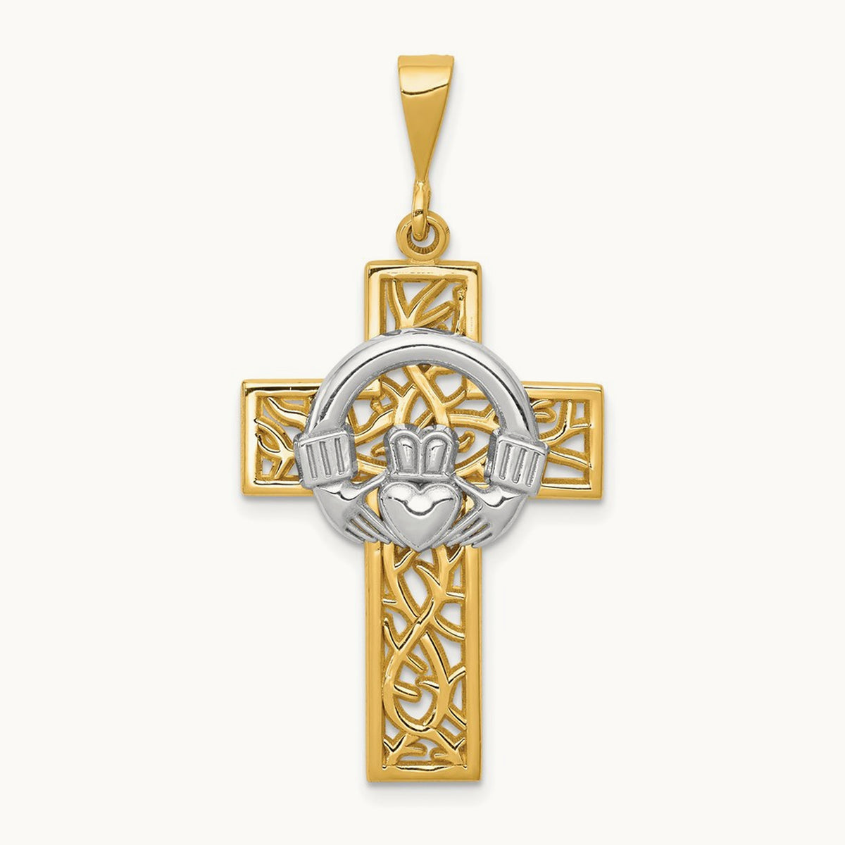 Claddagh Cross Pendant, 14K Two-tone