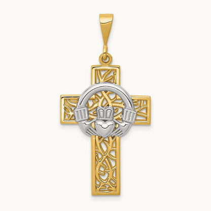Claddagh Cross Pendant, 14K Two-tone