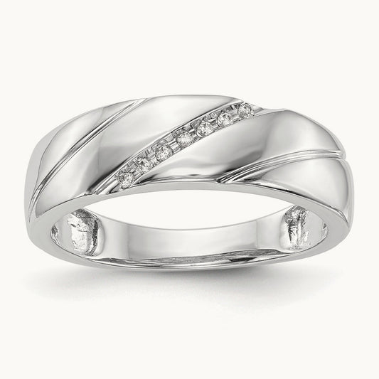 Complete Diamond Trio Men's Wedding Band — 14K White Gold, 10