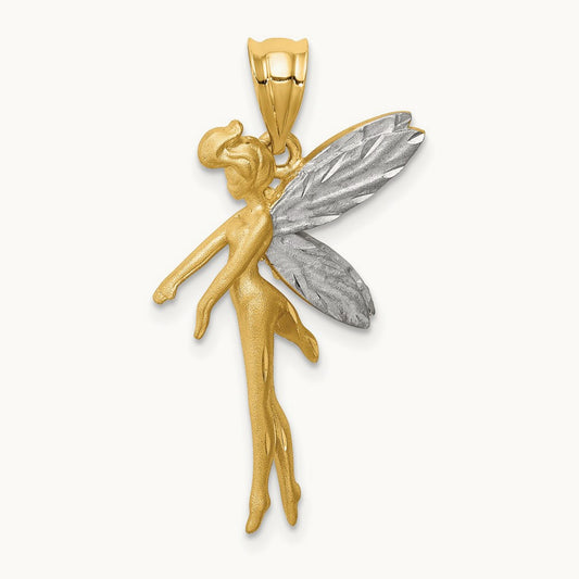 D/C Fairy Pendant, 14K with White Rhodium
