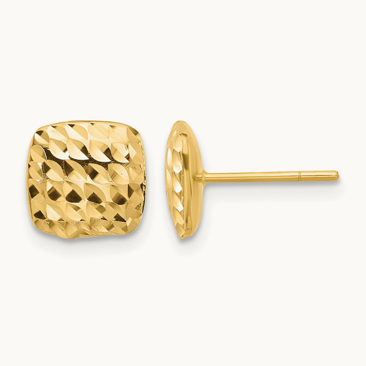Diamond Cut Square Post Earrings — 14K Yellow Gold