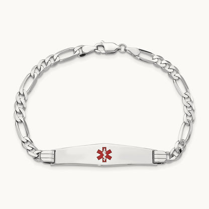 WG Medical Soft Diamond Shape Red Enamel Figaro Link ID Bracelet, 14K
