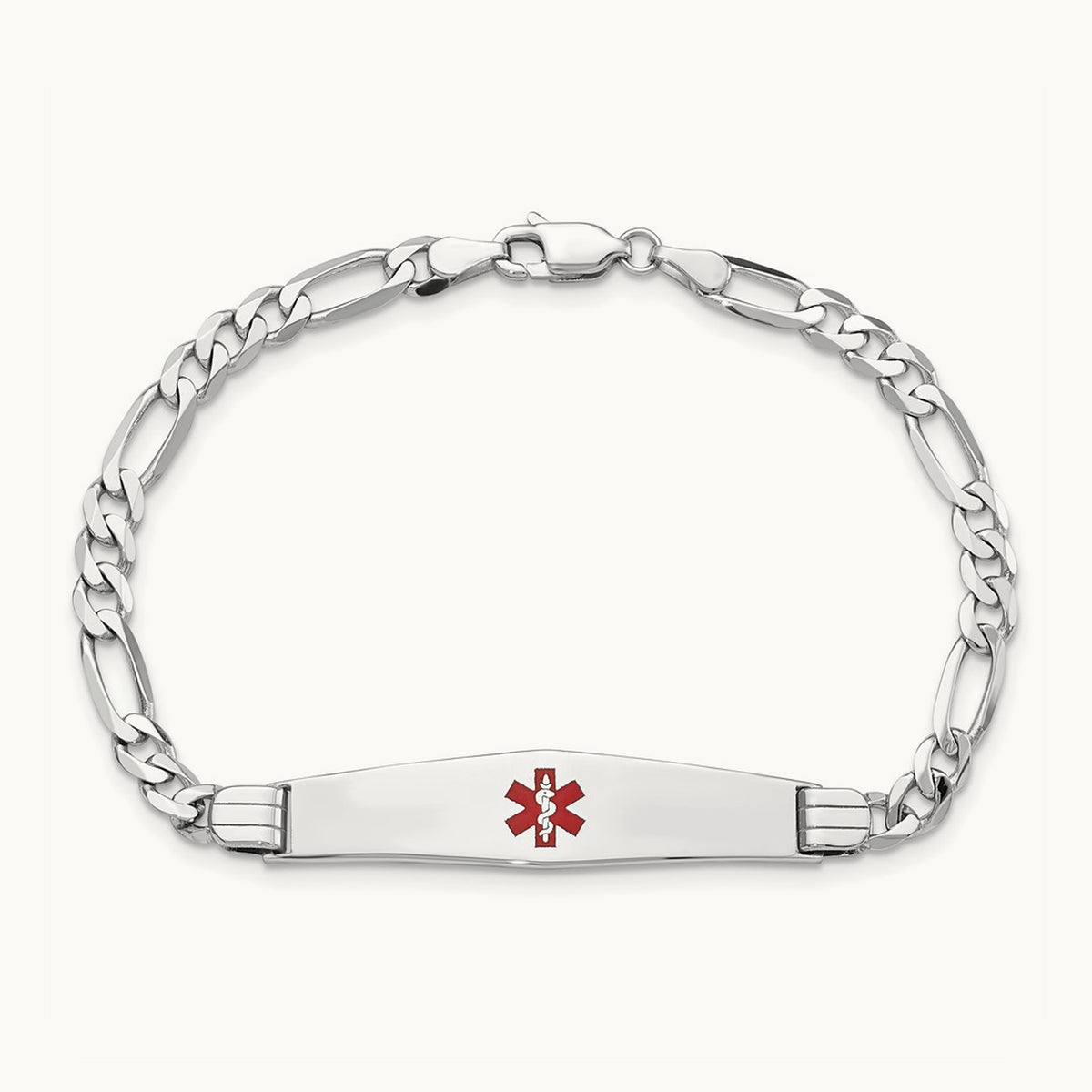 WG Medical Soft Diamond Shape Red Enamel Figaro Link ID Bracelet, 14K