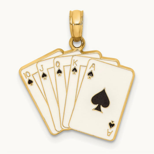 Enamel Playing Cards Royal Flush Charm, 14K