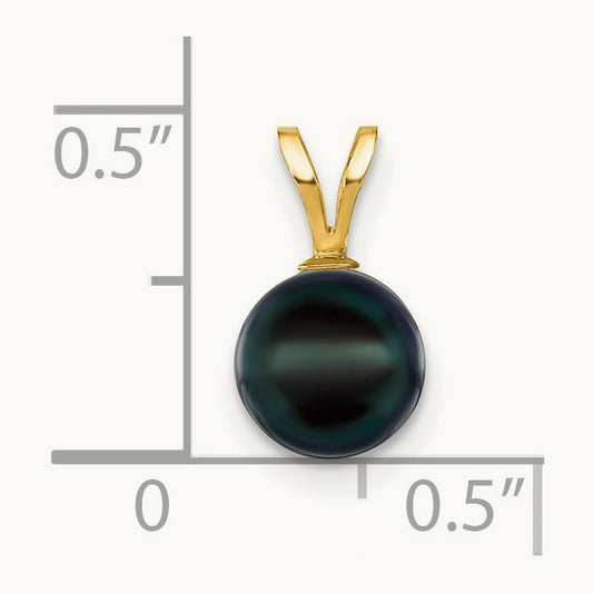 7- Black Saltwater Akoya Cultured Pearl Pendant, 8mm, 14K Gold