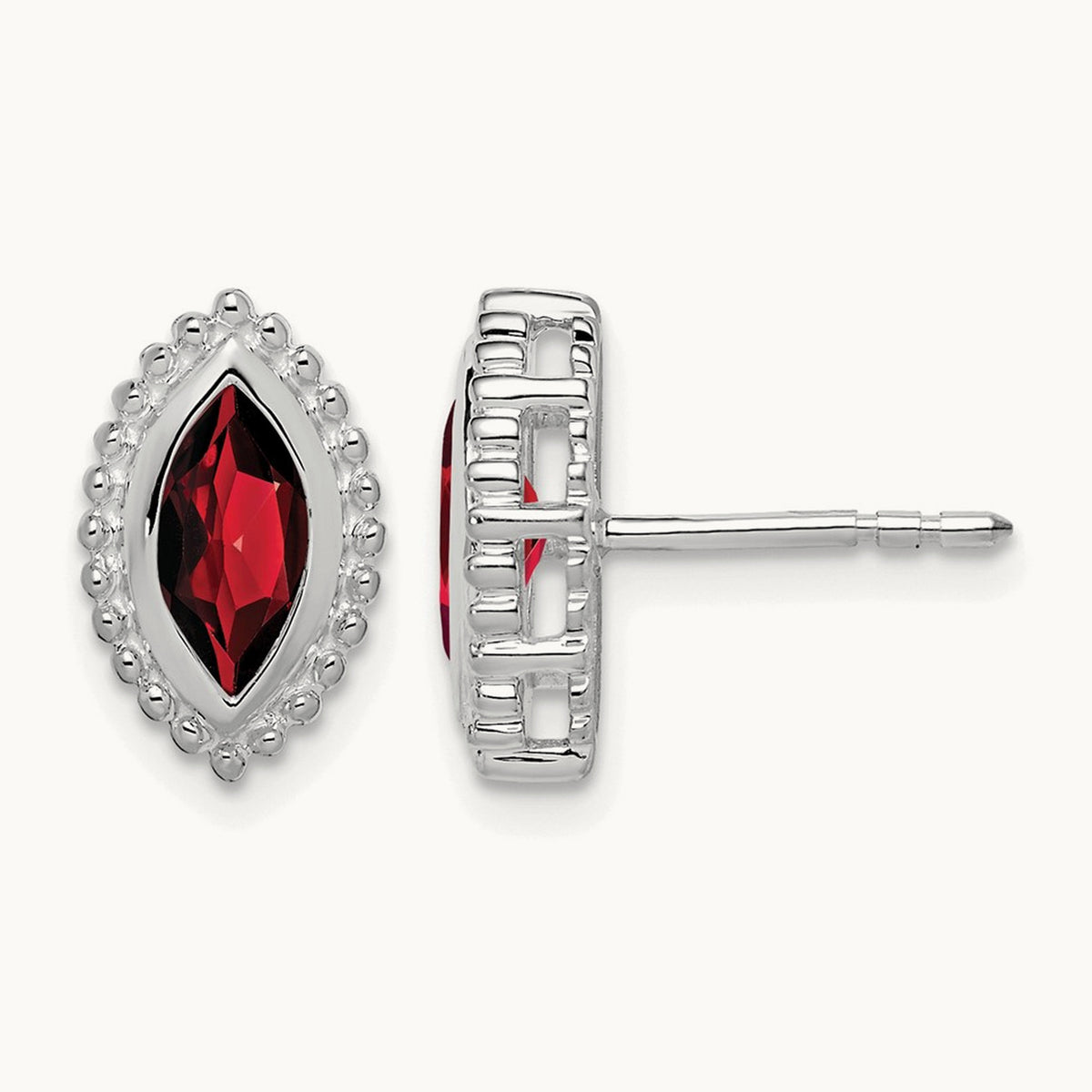 Marquise Garnet Post Earrings — 14K White Gold