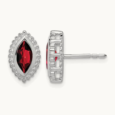 Marquise Garnet Post Earrings — 14K White Gold